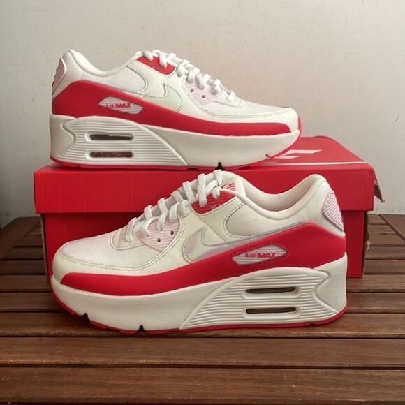 Nike Air Max 90 LV8 Sail/Multi-Color Siren Red Women Size 8(HF5073-133) - Picture 1 of 13